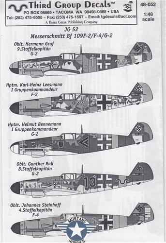 THIRD GROUP DECALS 1/48 MESSERSCHMITT BF 109F-2/F-4/G-2 JG 52